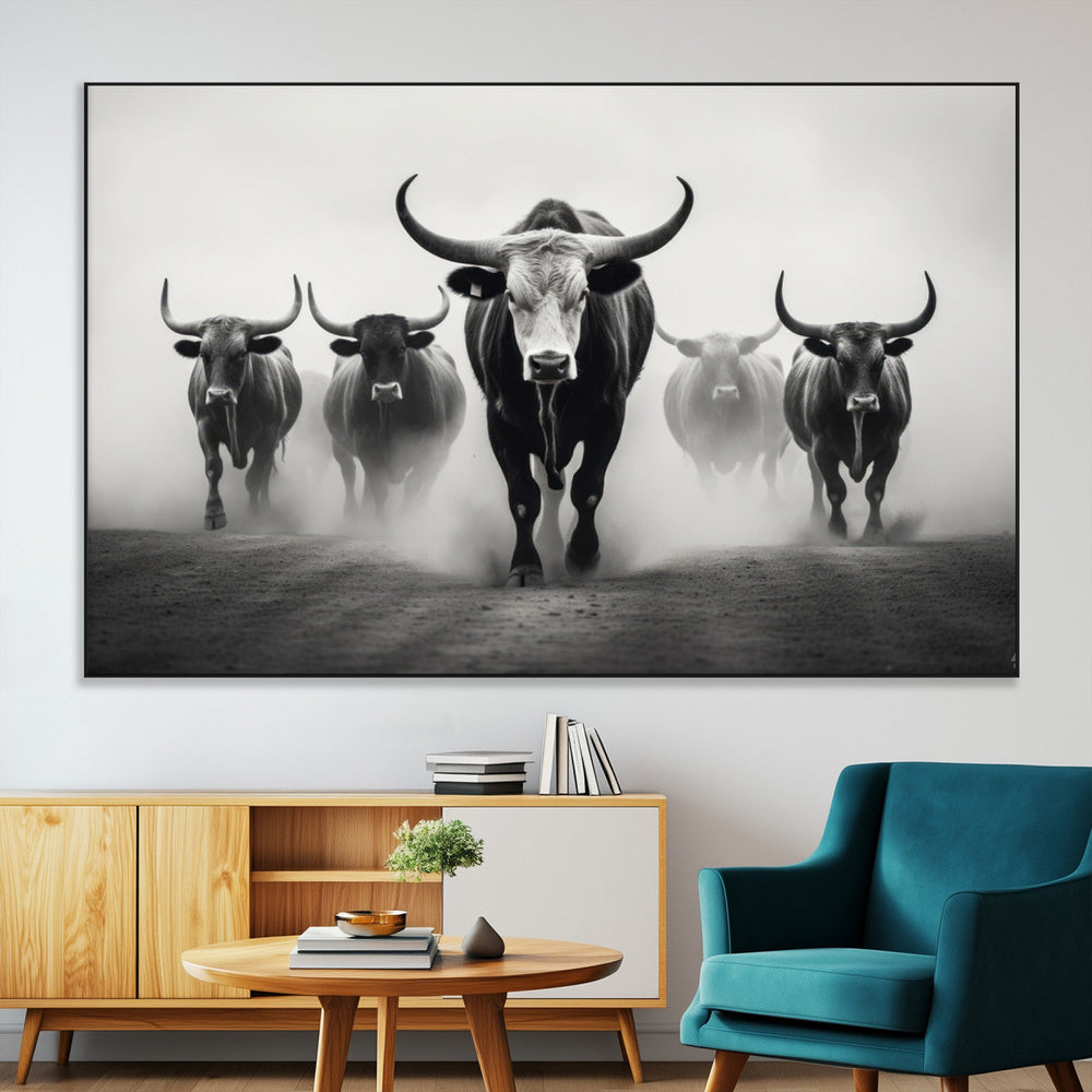 Texas Longhorn Wall Art Canvas Print, Framed Speckled Cow