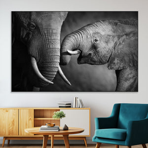 Elephant Family Wall Art Canvas, Framed Elephant Family