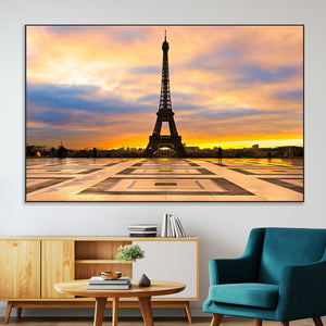 Paris Eiffel Tower Sunset Canvas Wall Art Print - Iconic
