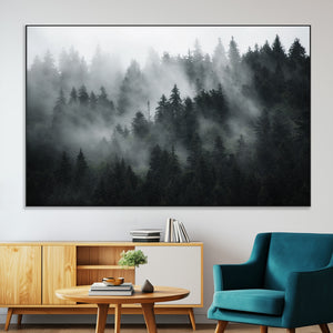 Foggy Forest Wall Art Canvas Print | 3 Panel Large Misty