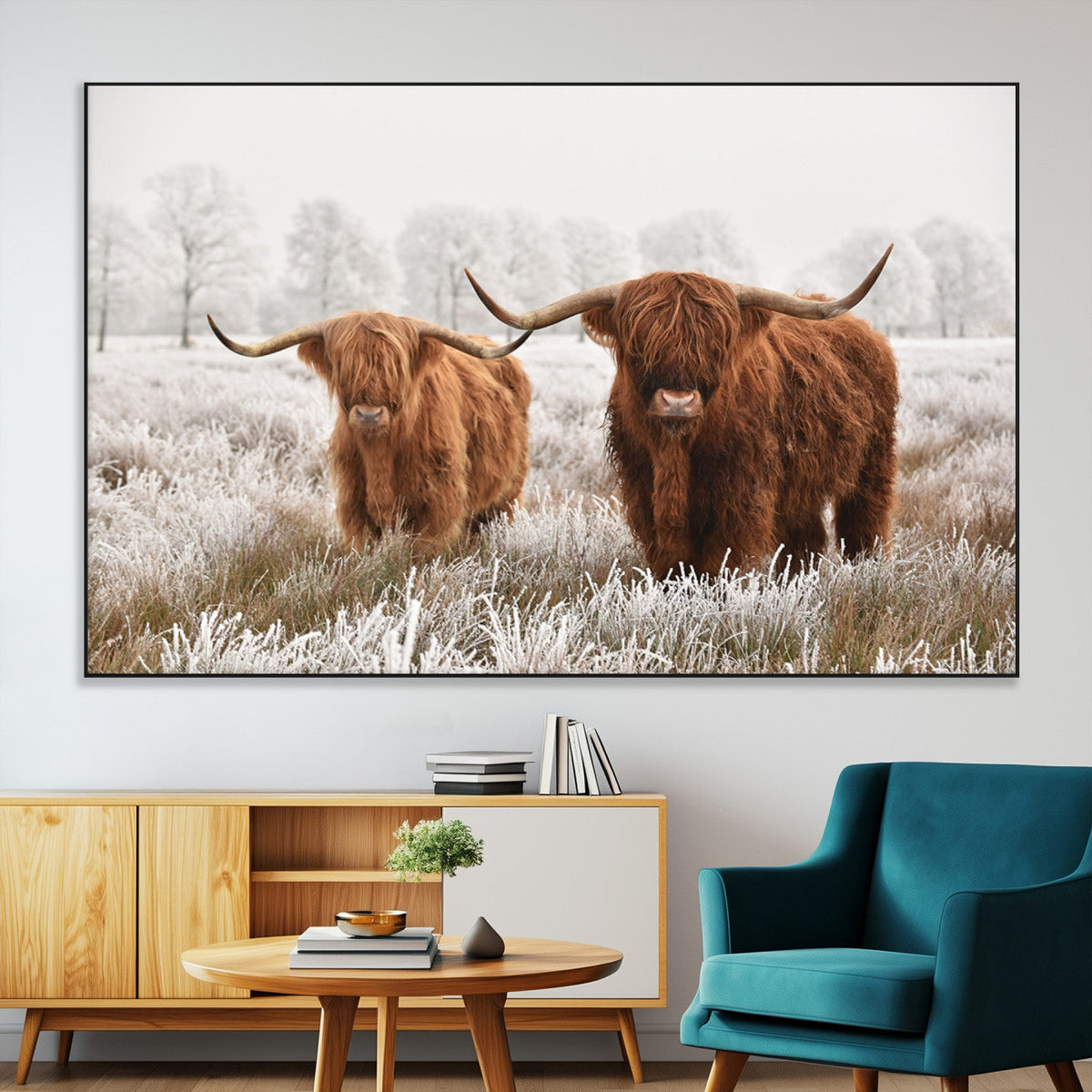 Longhorn Cattle Wall Art Canvas Print, Framed Farmhouse