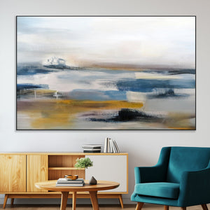 Abstract Landscape Wall Art Canvas | 3 Panel Modern Blue,