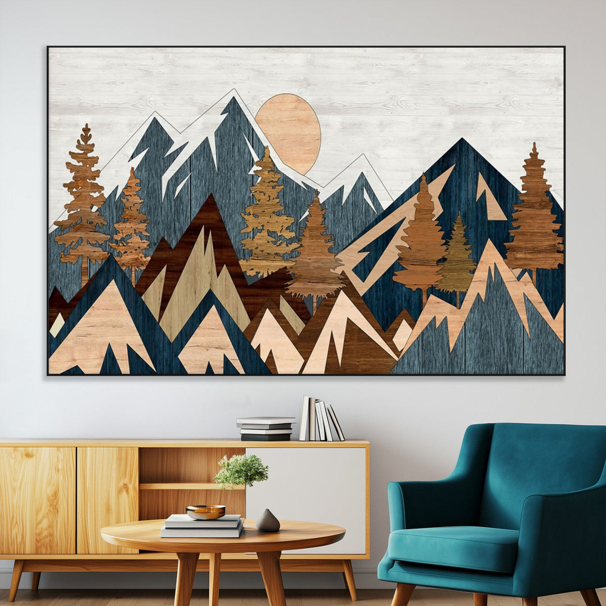 Abstract Wood Panel Effect Mountain Range Top Wall Art