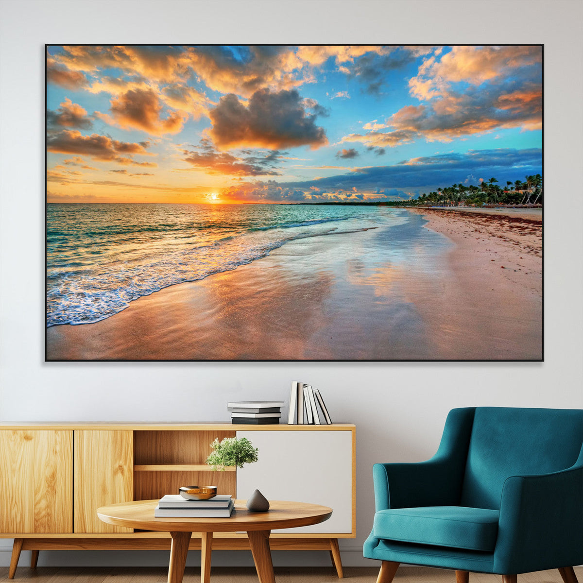 Serene Beach Sunset Wall Art | Coastal Ocean Canvas Print |