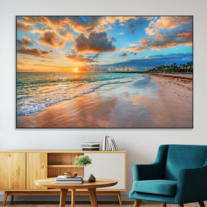 Serene Beach Sunset Wall Art | Coastal Ocean Canvas Print |