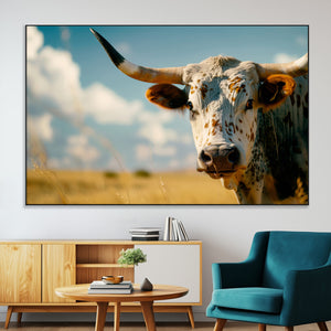 Longhorn in the Prairie - Stunning Ranch-Style Triptych Wall