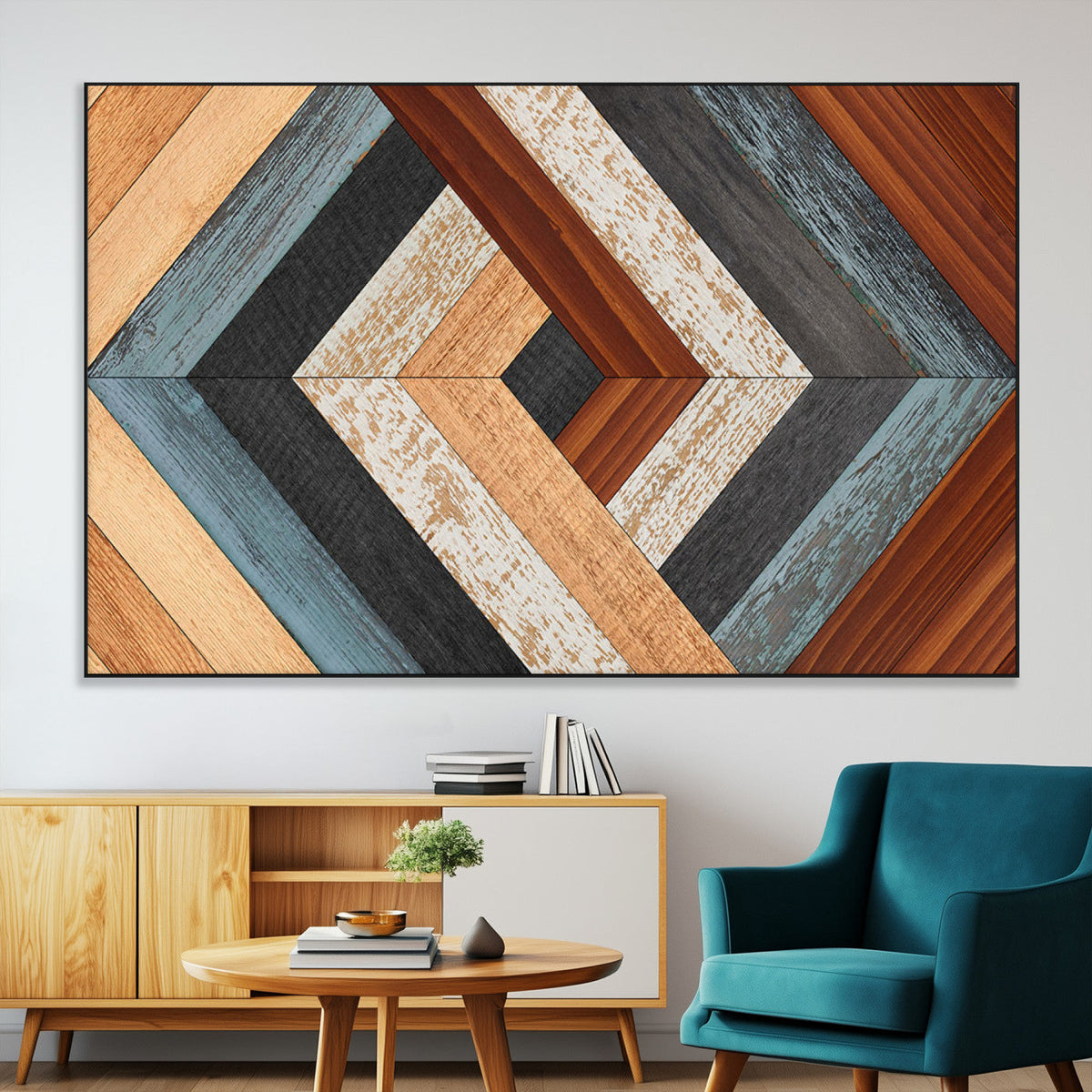 Geometric Wood Art Wall Decor Canvas Print, Rustic Wooden
