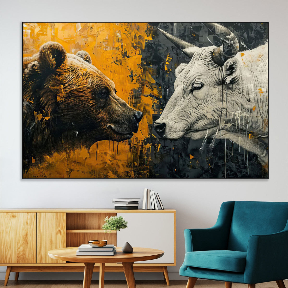 Bear and Bull Wall Art Canvas Print – Abstract Animal