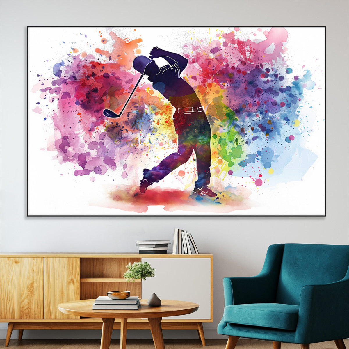 Colorful Golfer Swing Wall Art Canvas Print - Ready to Hang,