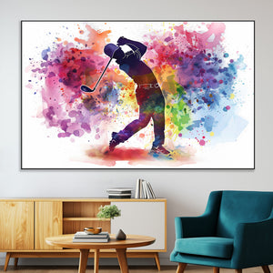 Colorful Golfer Swing Wall Art Canvas Print - Ready to Hang,