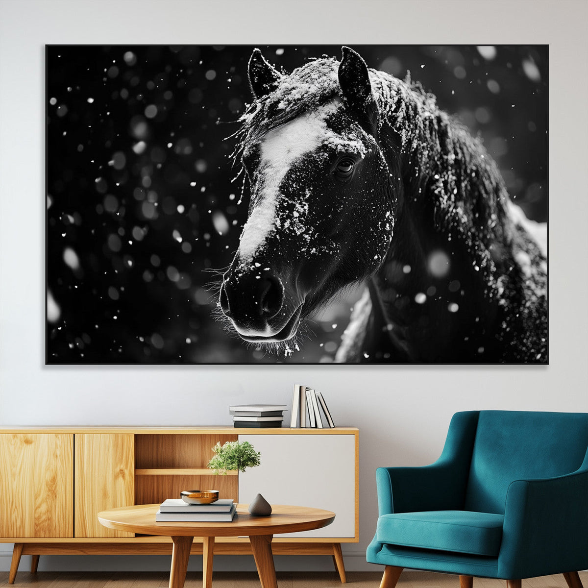 Winter Horse Wall Art | Black and White Horse Print | Ready