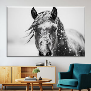 Western Wall Art | Black and White Winter Horse Wall Art |