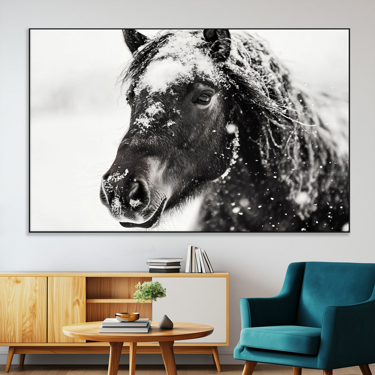 Framed Black and White Horse Wall Art | Ready to Hang and