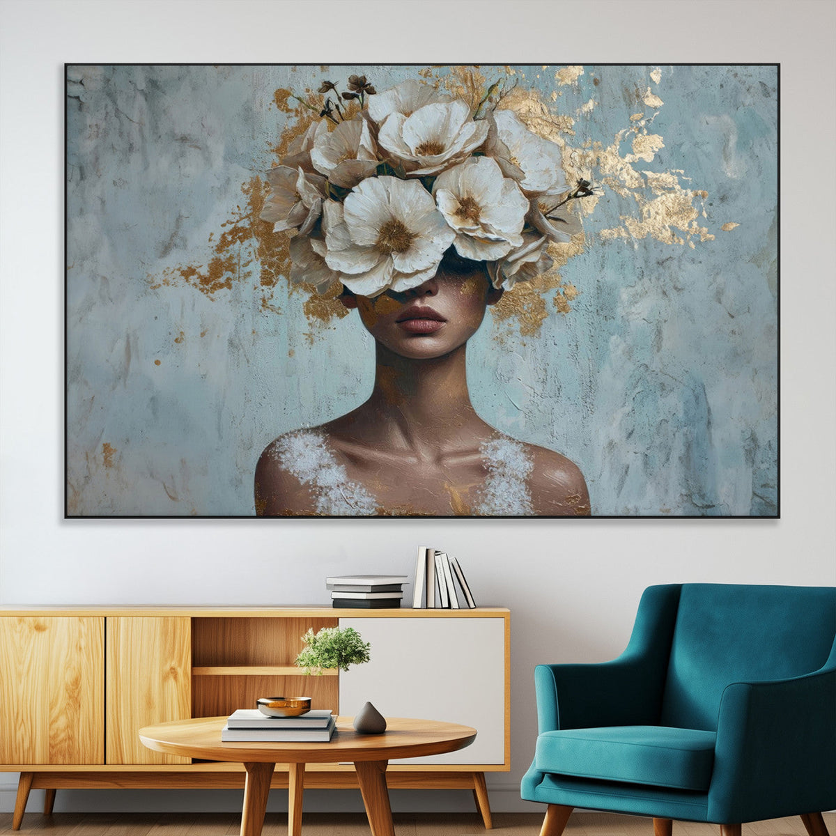 Golden Petal Wall Art - Petal Silhouette Woman Wall Art