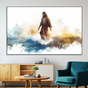 Watercolor Jesus Walking Wall Art Print, Jesus Water Canvas