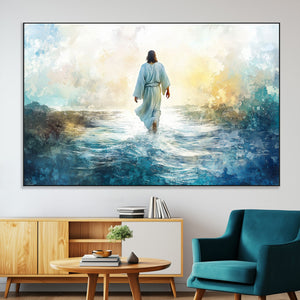 Watercolor Jesus Walking on Water Canvas Print, Christian
