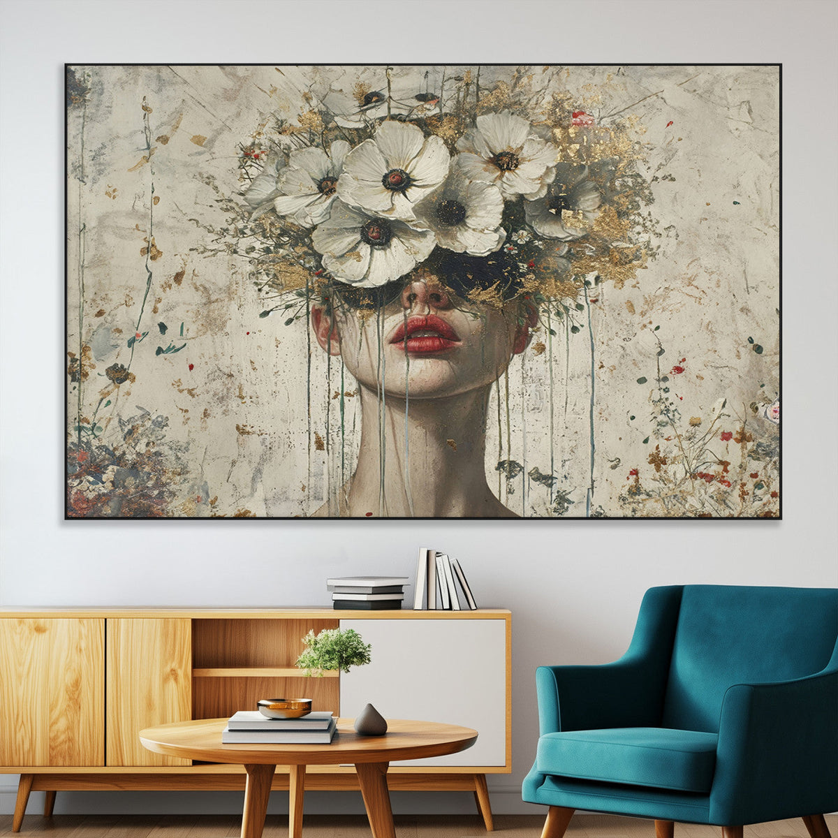Abstract Floral Women Patel Wall Art Canvas Print
