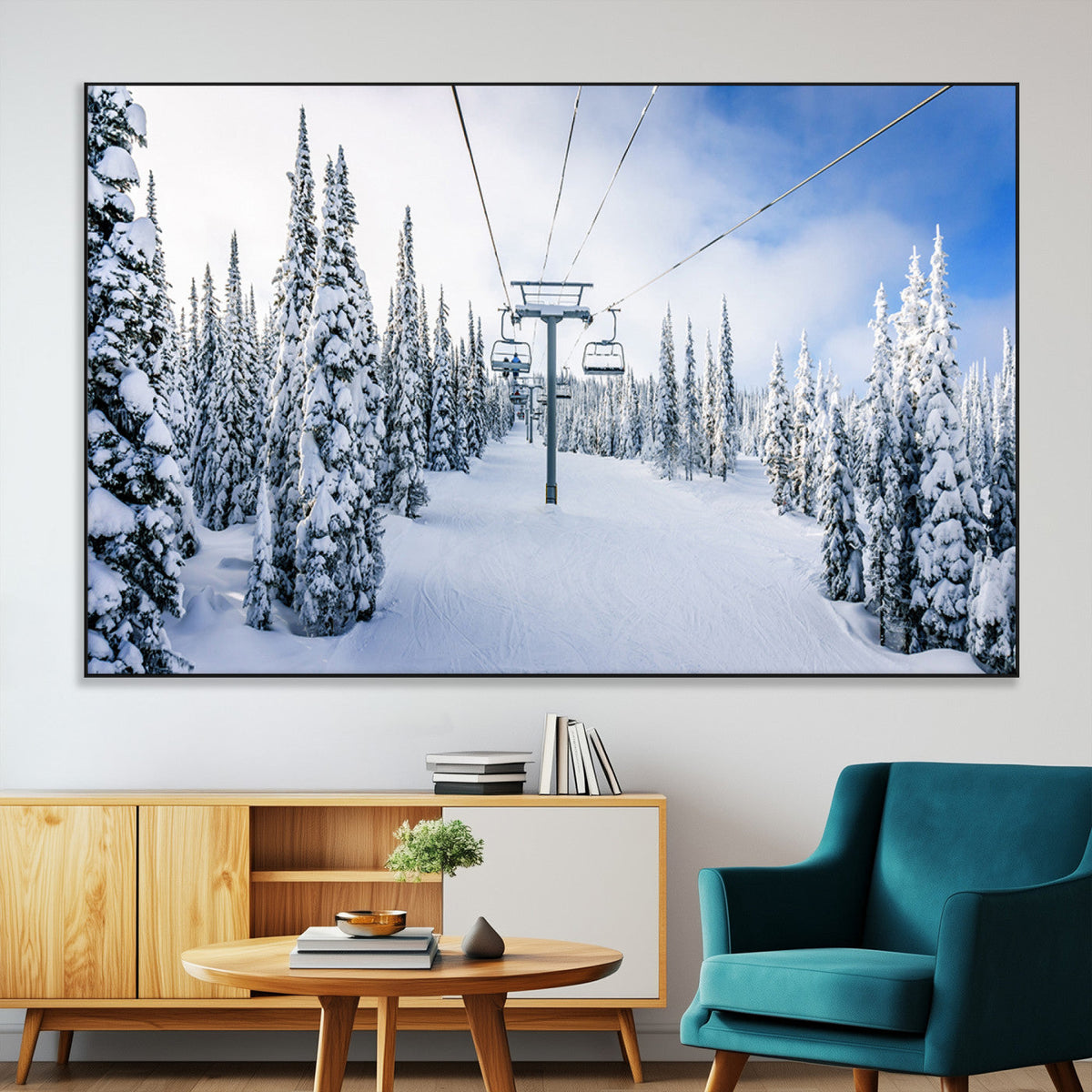 Winter Ski Lift Wall Art Print - Landscape Wall Art | Snowy