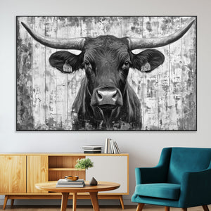 Abstract Longhorn Bull Wall Art Canvas Print - Rustic Texas