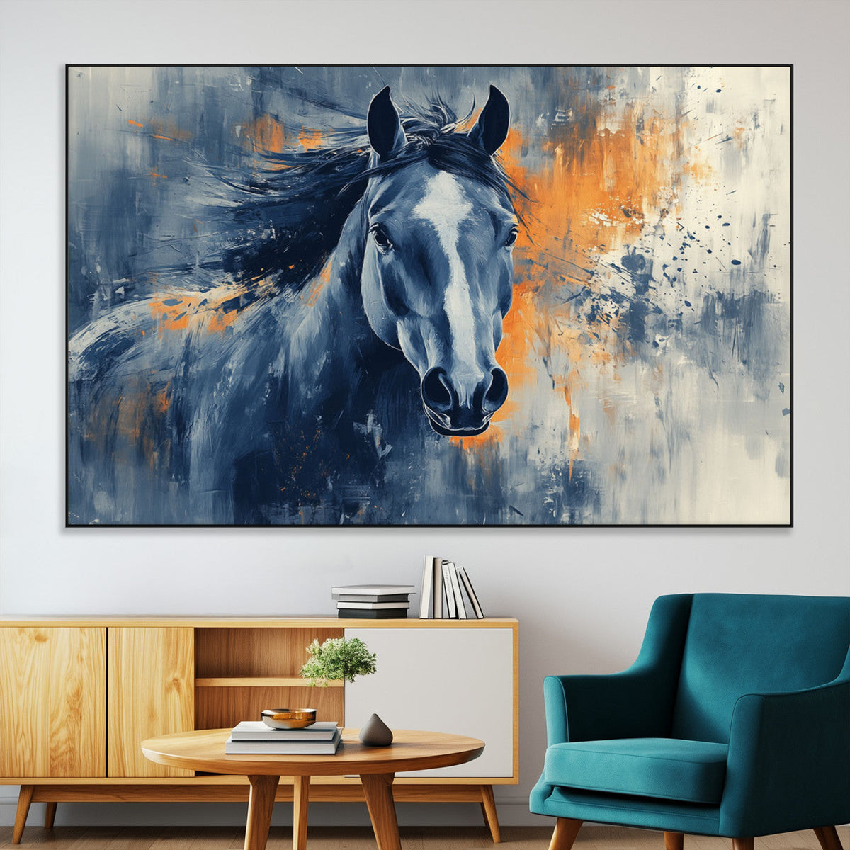 Abstract Blue Horse Wall Art Print Canvas | Horse Wall Art