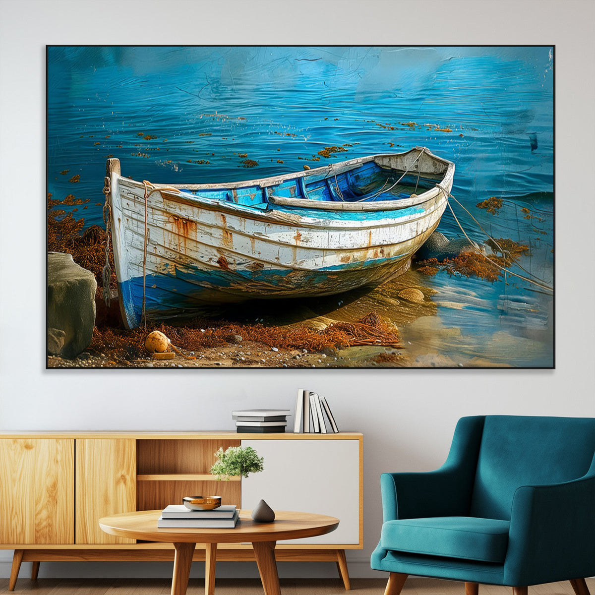 Vintage Boat on Tranquil Waters | Coastal Wall Art for