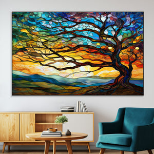 Vibrant Mosaic Tree of Life Wall Art | Stained Glass Style