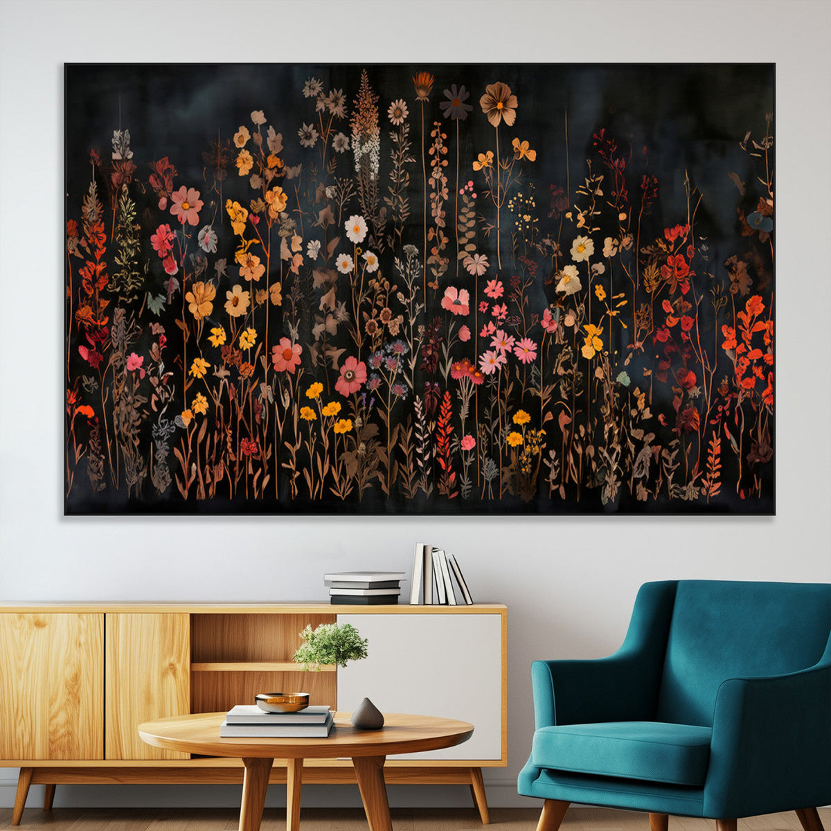 Large Floral Painting Print Illustration Flowers Canvas Wall