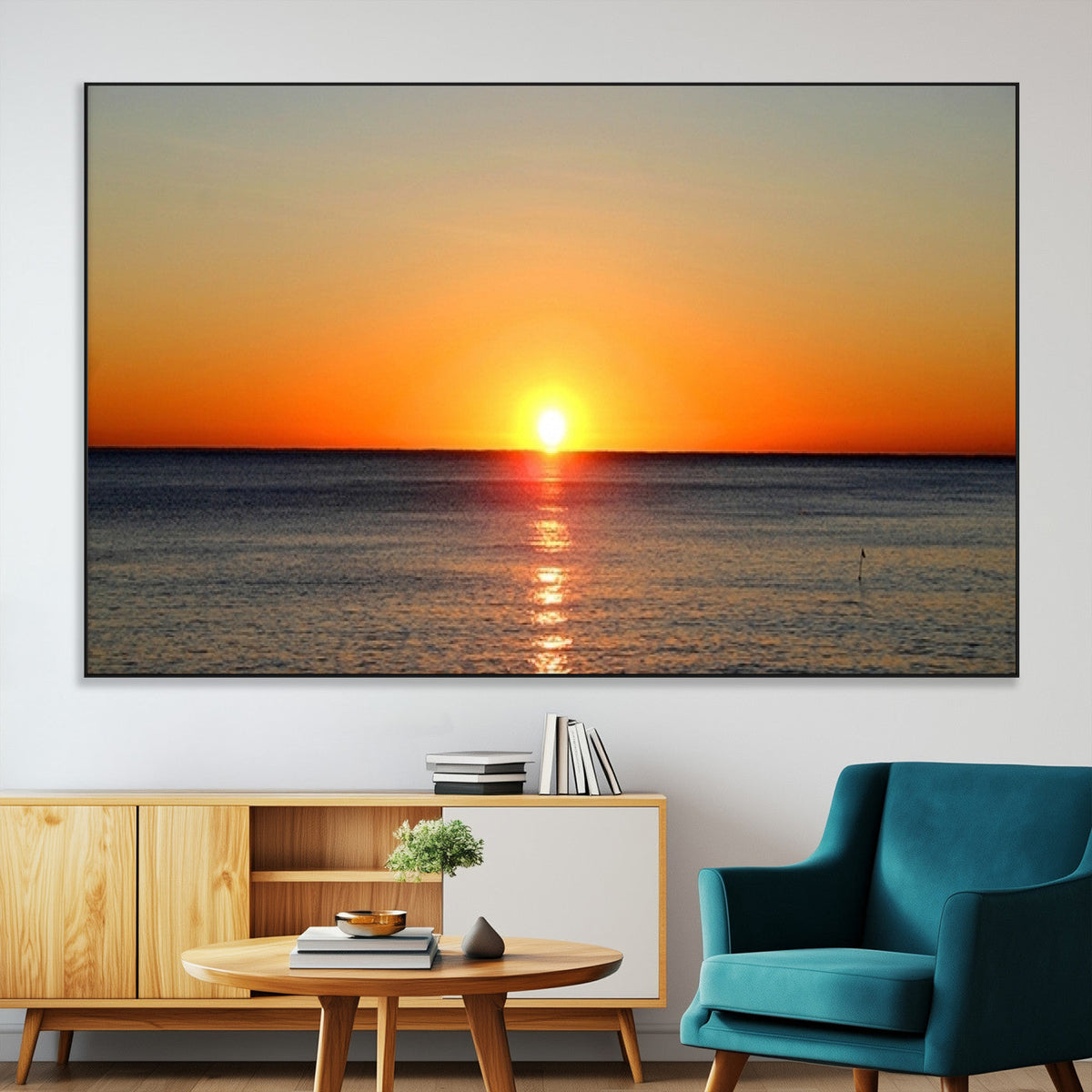 Golden Horizon Sunset Over Ocean Wall Art Canvas Print –