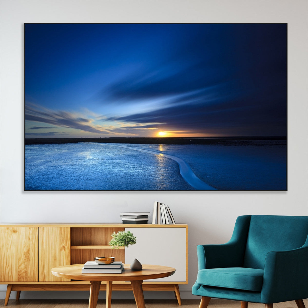Blue Sunset Ocean Canvas Wall Art Print – Serene Coastal