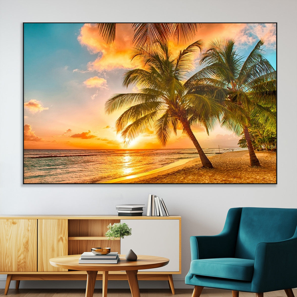 Tropical Sunset Beach Canvas Wall Art Print – Vibrant Palm