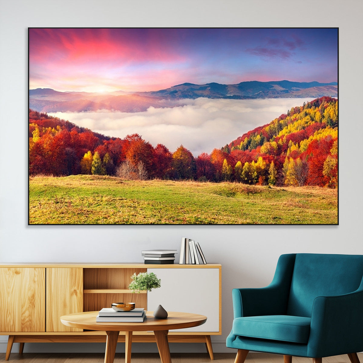 Autumn Mountain Foggy Landscape Wall Art Canvas Print |