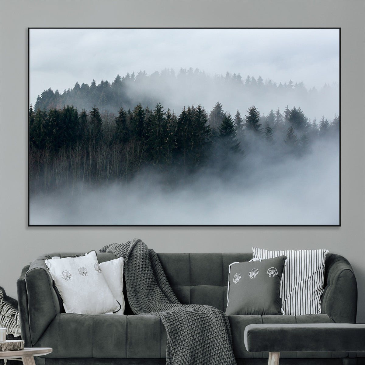 Autumn and Misty Trees in the Forest Wall Art Canvas Print,