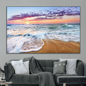 Coastal Sunset Art Beach Canvas Wall Art Print | Ocean Waves