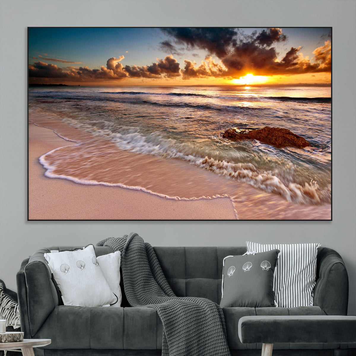 Sunset on Ocean Wall Art Canvas Print