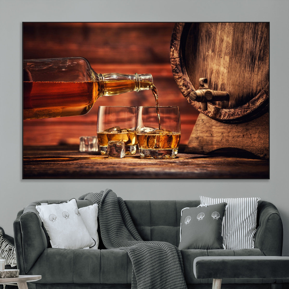 Whiskey and Cigar Canvas Wall Art | 3 Panel Bar Room Decor
