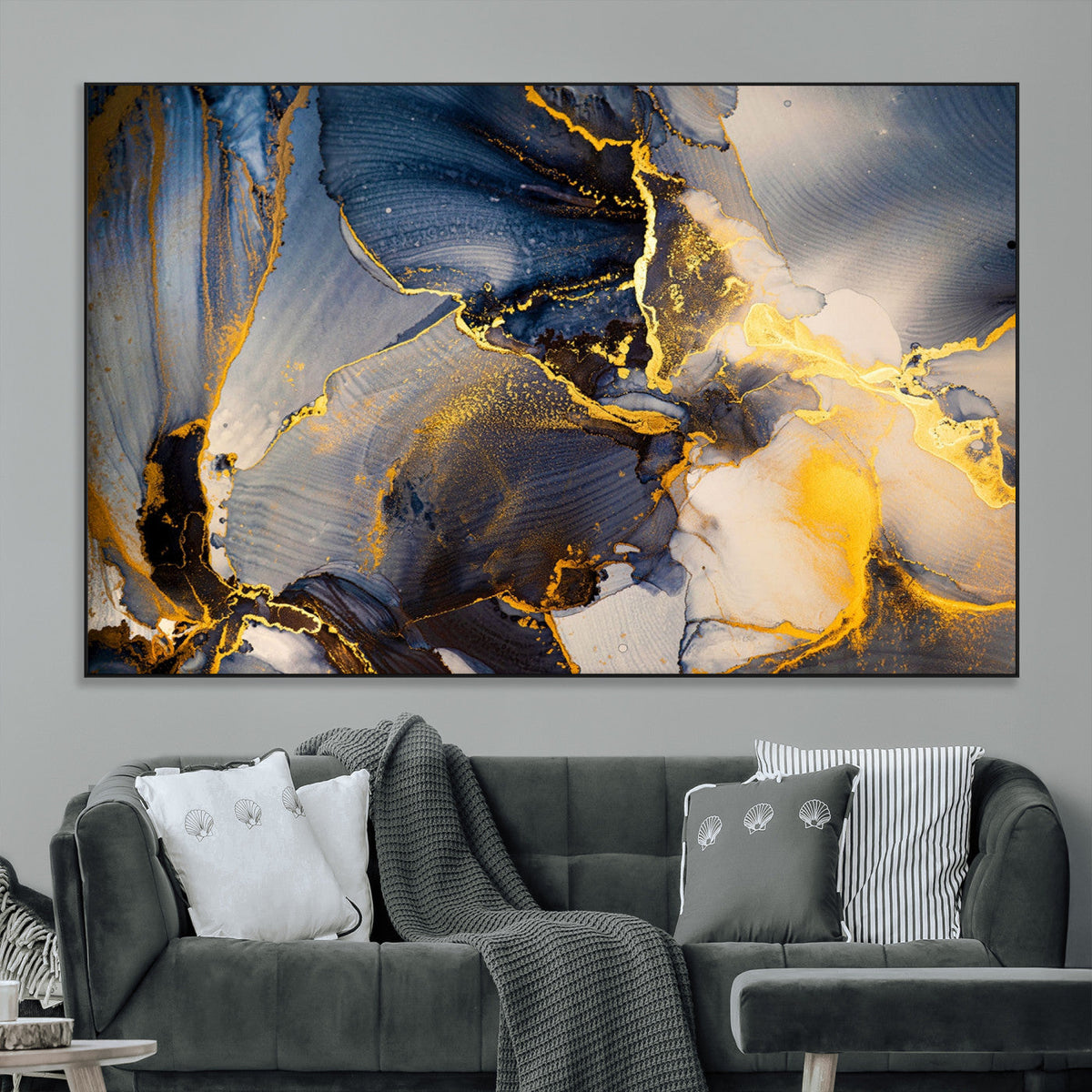 Large Abstract Wall Art Print -  Gold and Blue Abstract