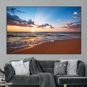 Serene Ocean Sunset Canvas Print, Golden Hour Beach Wall