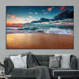 Sunset Ocean Beach Wall Art – Giclee Canvas Print, Coastal