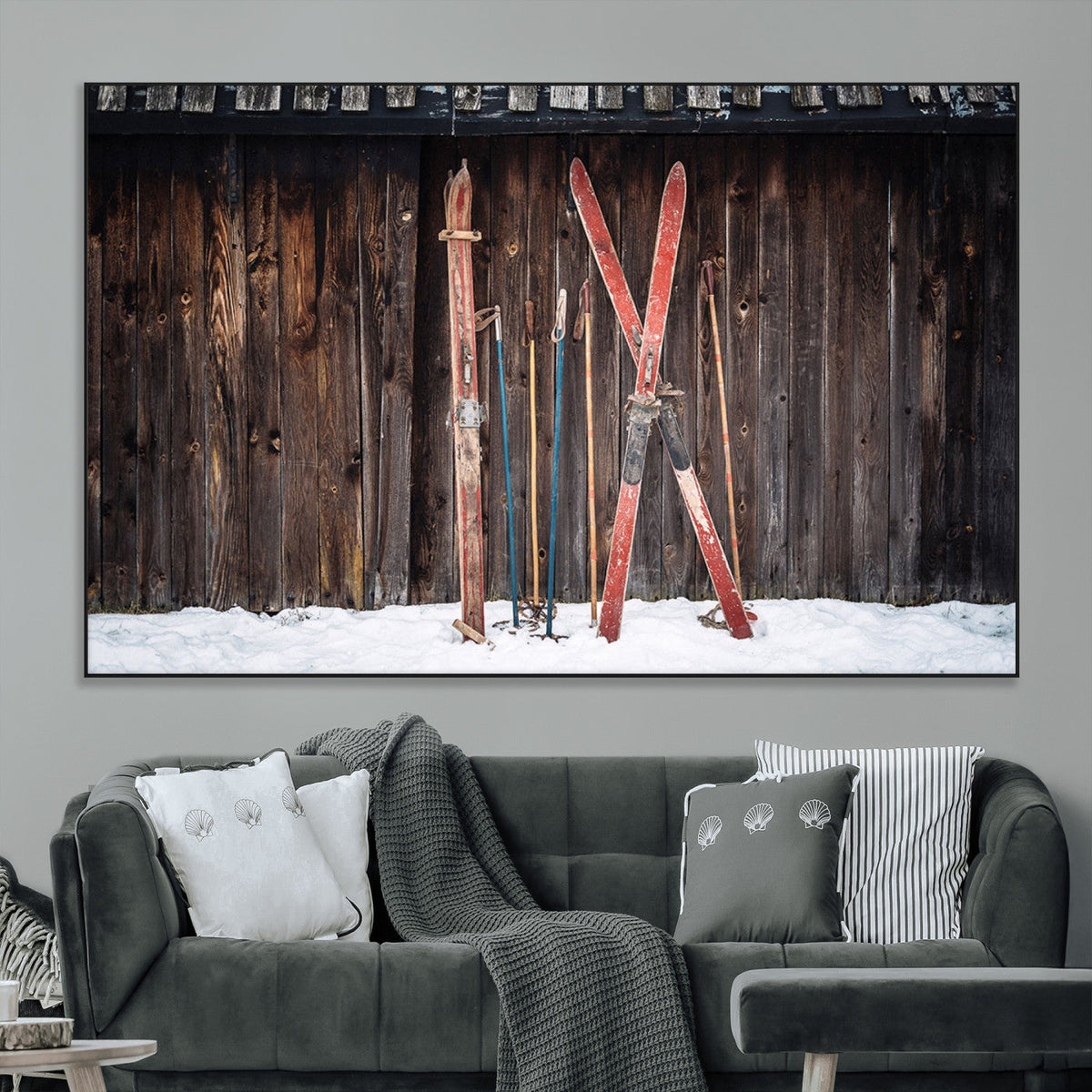 Vintage Ski Gear Canvas Print, Vintage Ski Gear Against