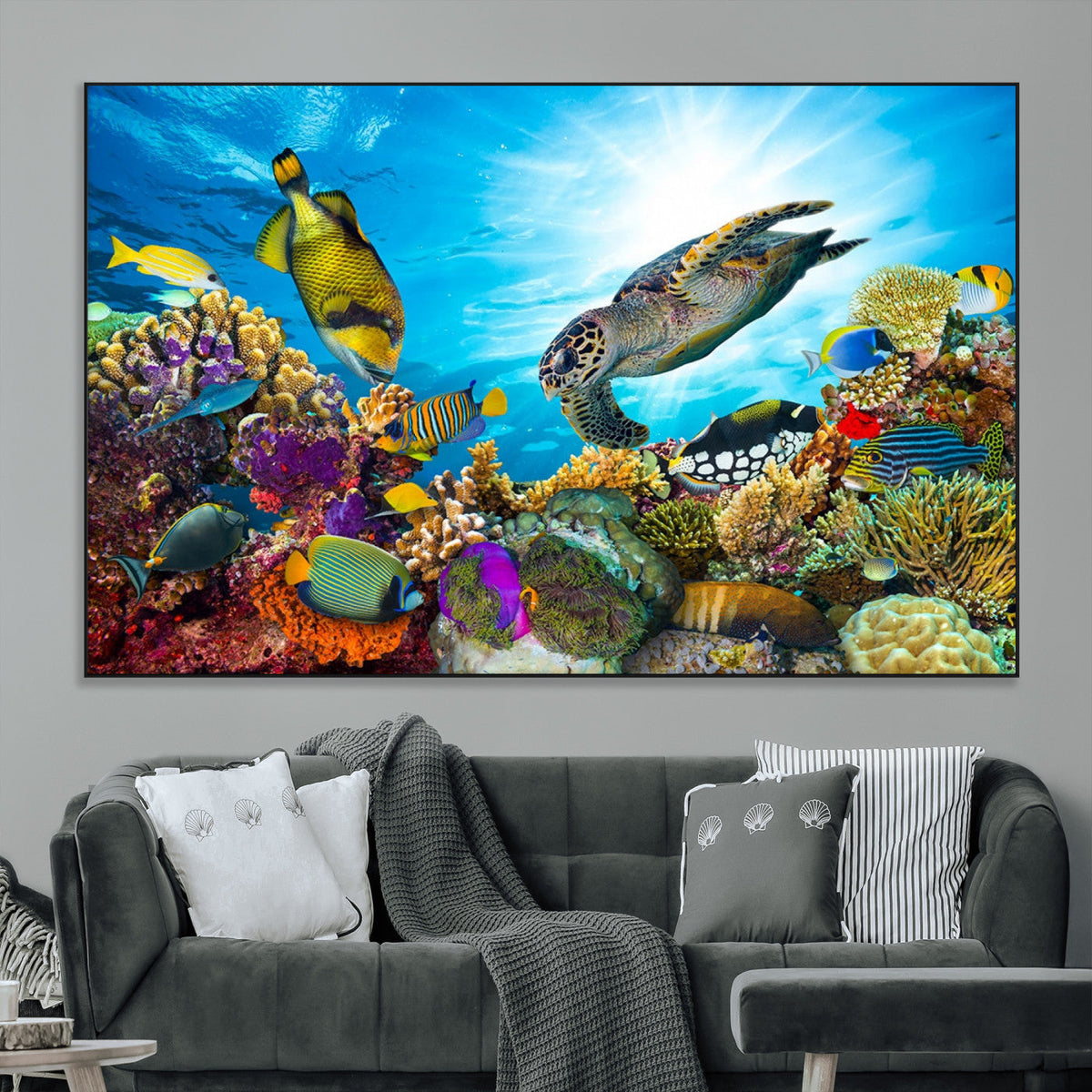 Aquatic Life Sea Turtles Fish Wall Art Canvas Print