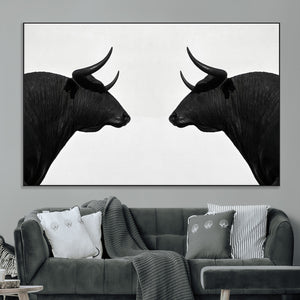 Spanish Bull Art - Framed Black and White Bull Canvas Print