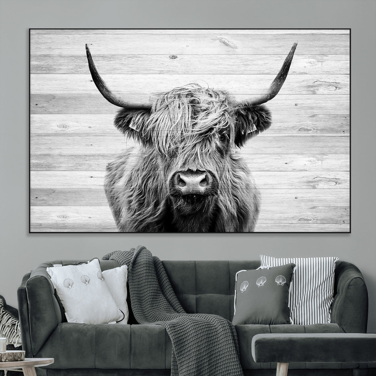 Scottish Highland Cow Cattle Art Print on Wood Background