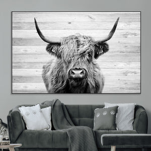 Scottish Highland Cow Cattle Art Print on Wood Background