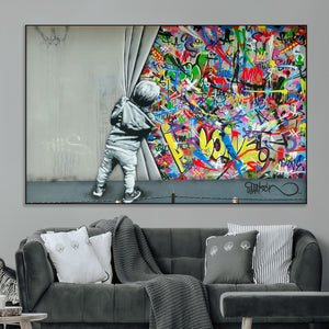 Banksy Colorful Street Graffiti Canvas Wall Art Print,