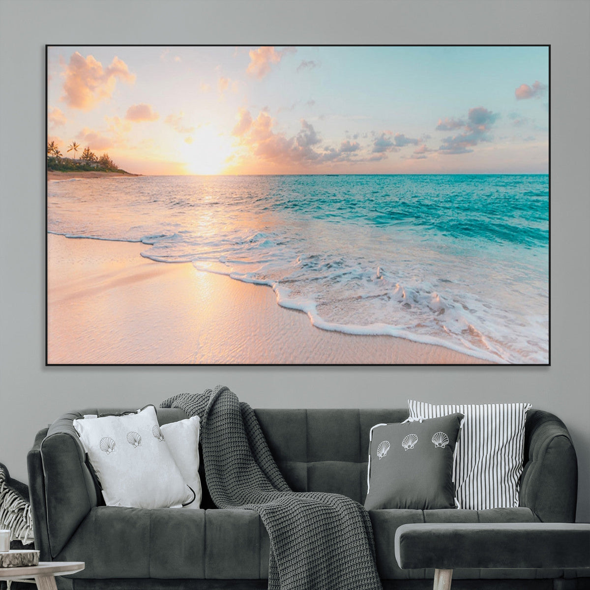 Beach Sunrise Wall Art, Coastal Seascape Canvas Print, Ocean