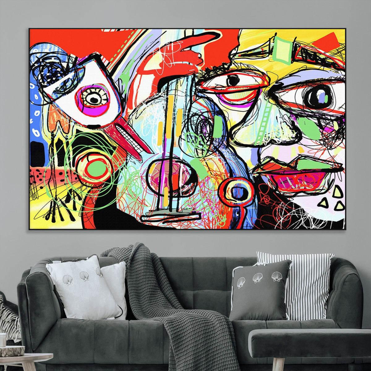 Picasso Style Art Abstract Canvas Wall Art Print , Colorful