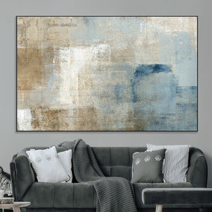 Abstract Blue and Beige Wall Art, Modern Minimalist Canvas