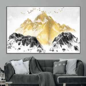 Golden Mountain Triptych Wall Art Canvas Print, Modern