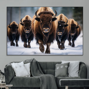 Buffalo Wall Art Canvas Print, American Bison Herd Wall Art
