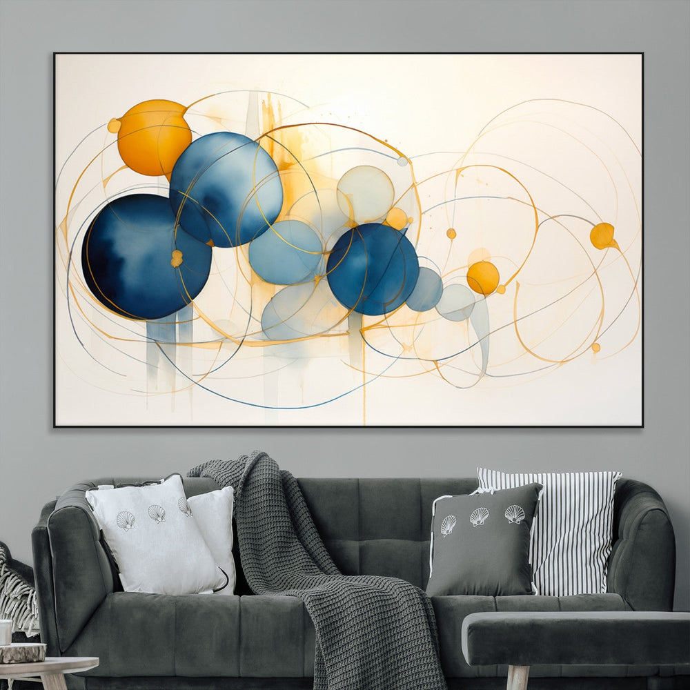 Geometric Blue Orange Abstract Wall Art Canvas, Geometric